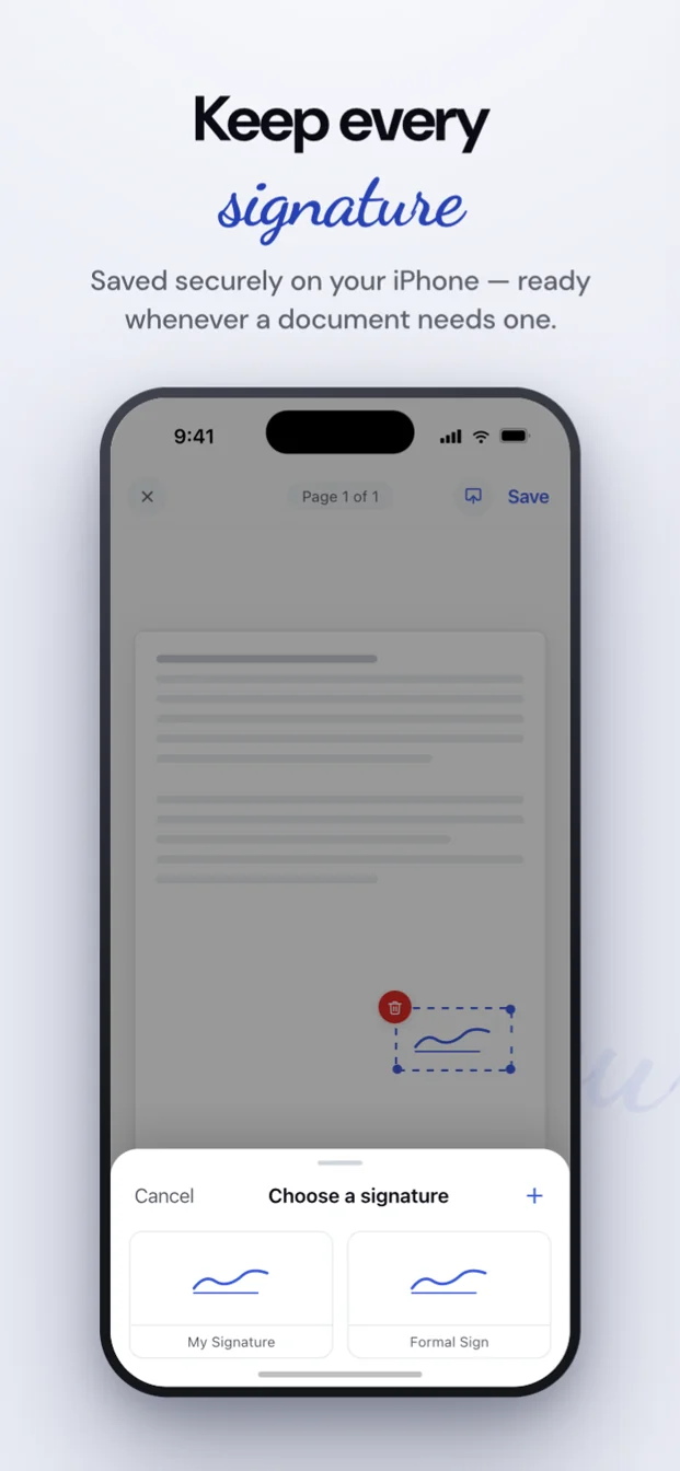 Keep every signature: saved securely on your iPhone, ready whenever a document needs one